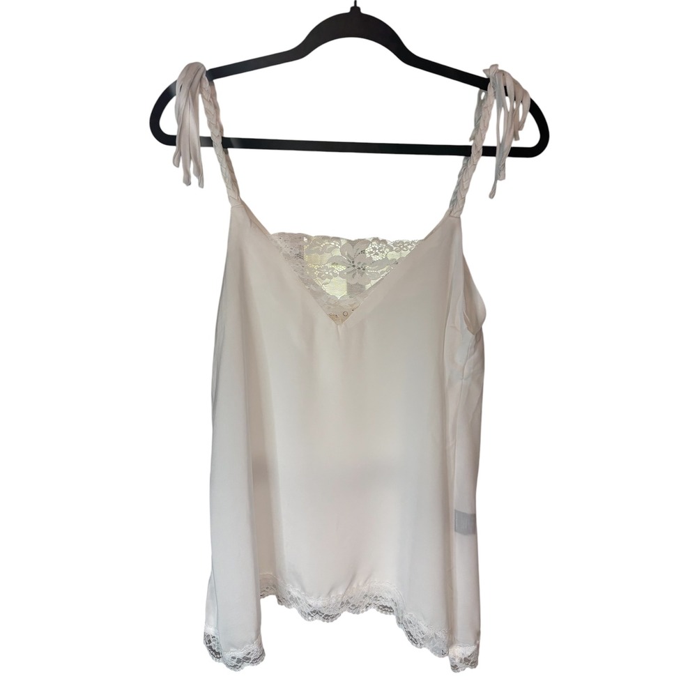 POL White Lace Trim Cami Tank‎ Top with Tie Straps – Size S